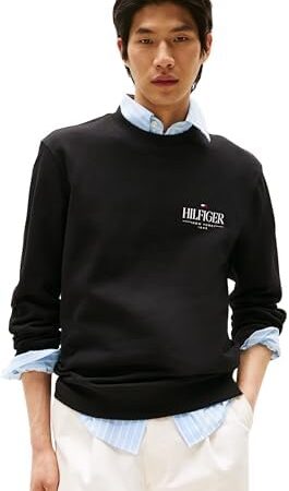 Tommy Hilfiger Uomo Felpa Stacked Regular Fit, Nero