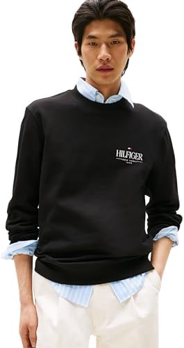 Tommy Hilfiger Uomo Felpa Stacked Regular Fit, Nero