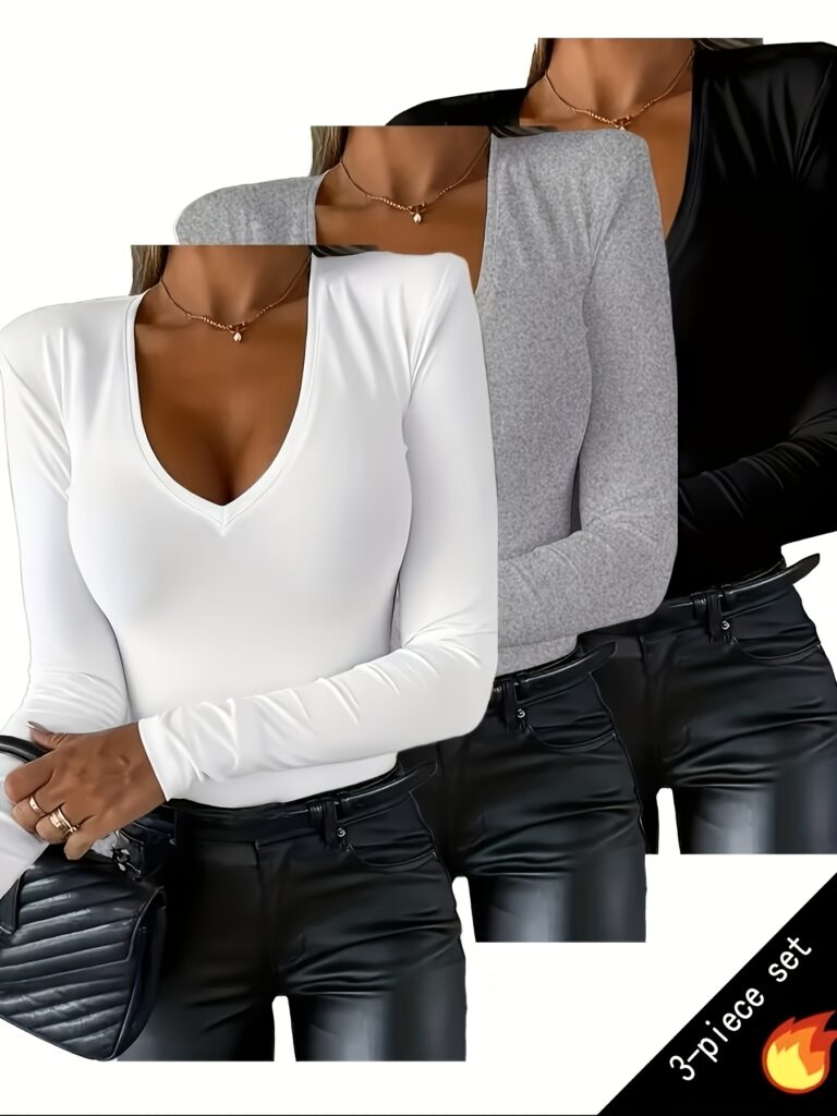 Set di 3 T-shirt con scollo a V